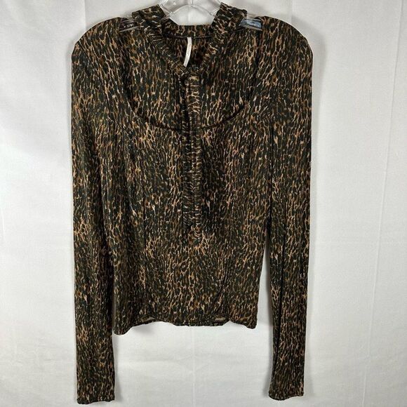 Free People Women’s Wild Thing Leopard Print Brown/Black Square Neck with Tie S - Picture 3 of 8